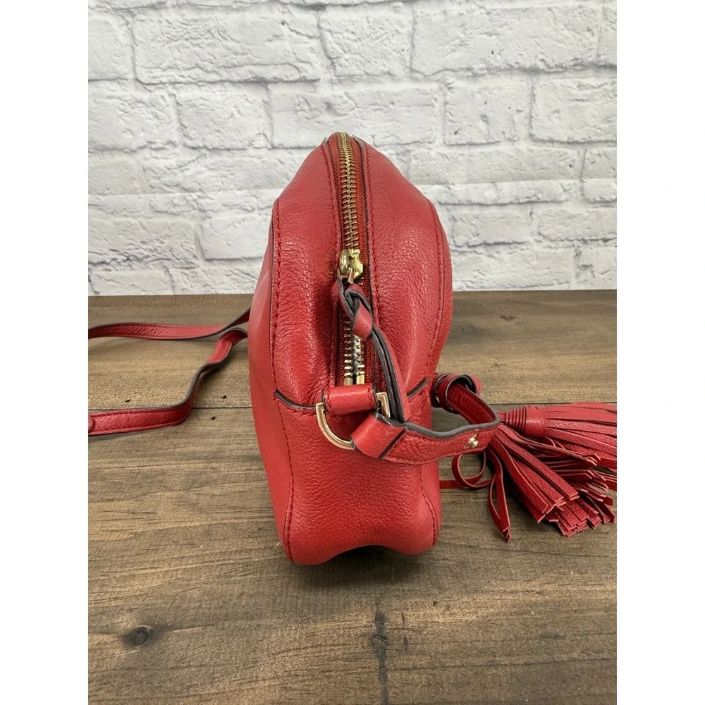 Tory Burch Thea Camera Bag Burgundy Red Pebbled‎ Leather Crossbody Tassel Purse